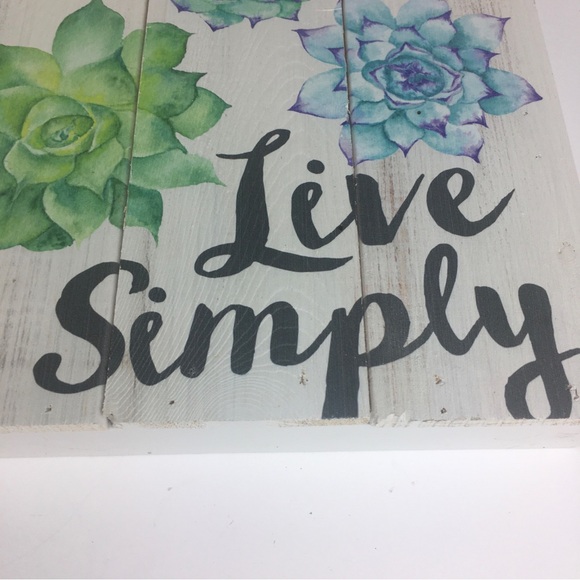 Live Simply Script on Wooden Box Frame Green Blue Succulents Zen 10x10x2 - Picture 8 of 10